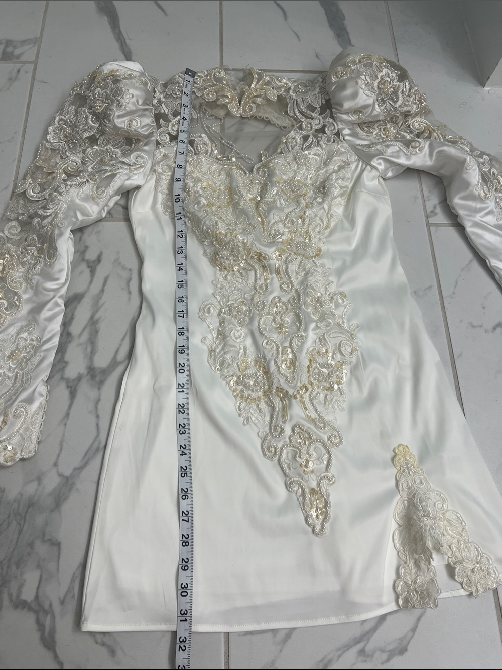 Vintage Re-Worked Ivory Beaded Long Sleeve Mini Dress - Picture 13 of 13